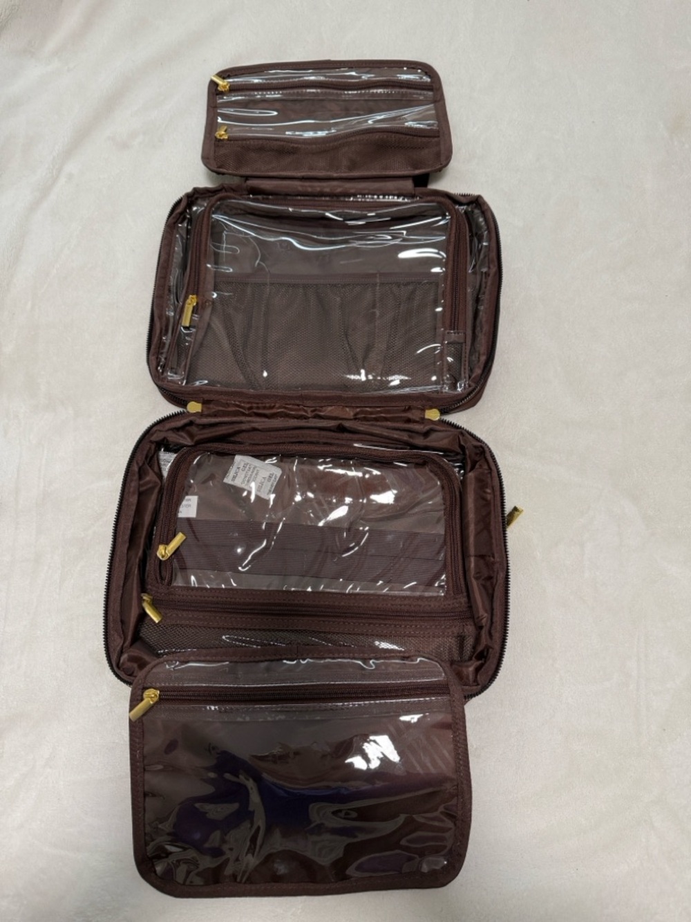 Joy Mangano BRAND NEW CleanBoss Expandable Toiletry Bag Bronze Shimmer